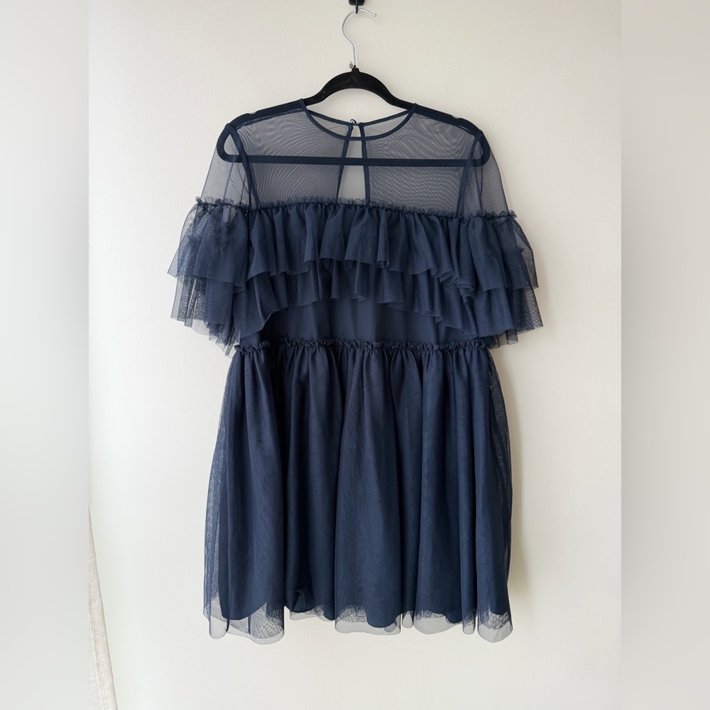 ASOS Tulle Ruffle Mini Dress - Navy - Picture 3 of 4